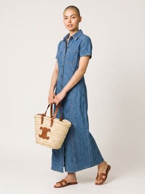 Vintage Denim Shirt Maxi Dress in Blue